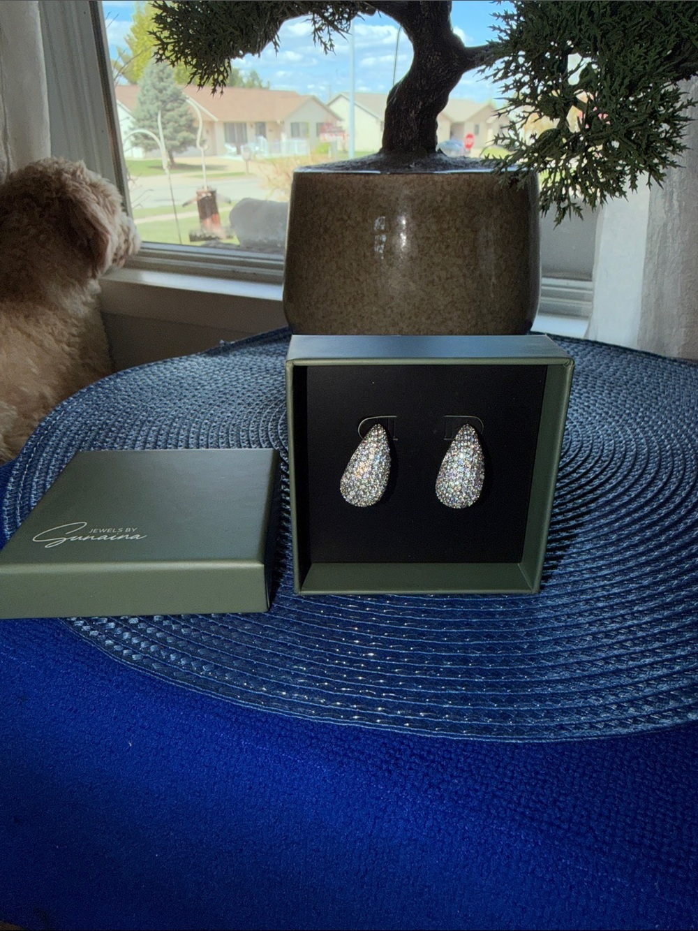 Crystal Teardrop Earrings - Sterling Silver Tone